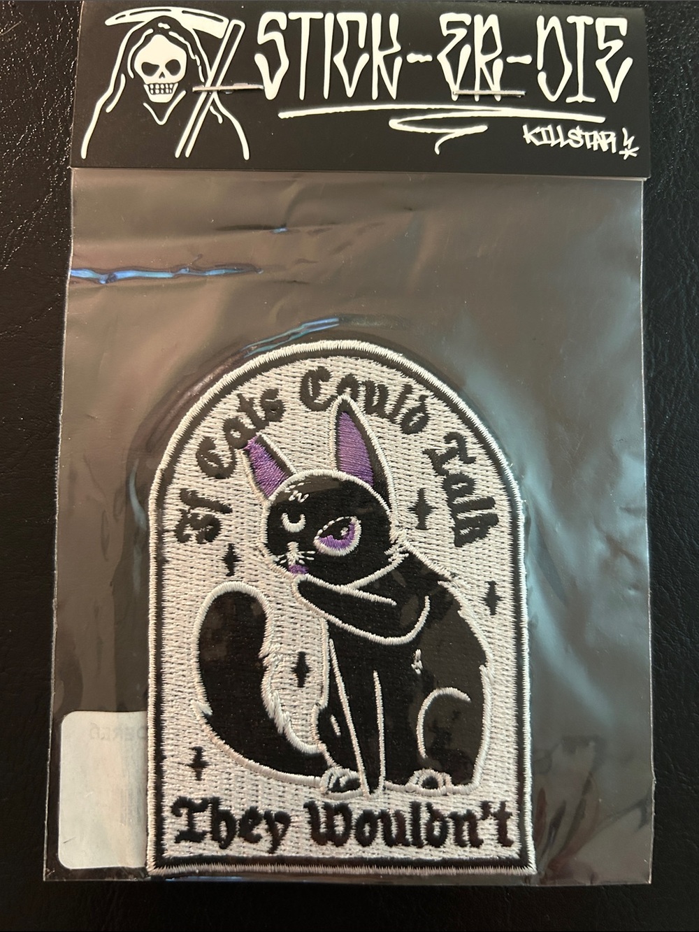Killstar Talk Much Black Cat Embroidered Patch Purple Accent Original Packaging